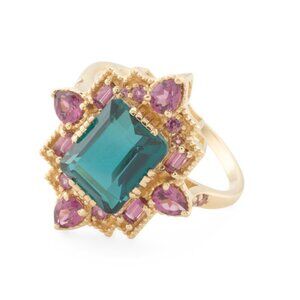 SHIVAM Gold/Garnet Made In India 14kt Gold Vermeil London Blue Quartz Ring
